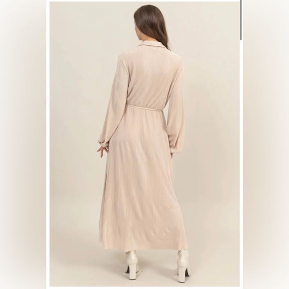 Pretty Button Down Pleated Maxi Dress - Champagne - Picture 3 of 6
